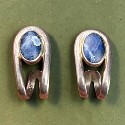 Mexico Sterling Silver And Denim Laips Lazuli Stone Earrings