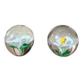 Handblown Glass Paperweights With Flower Interiors