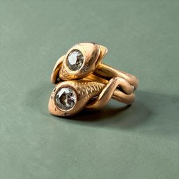 14kt Rose Gold And Old Mine Diamond Intertwined Snake Ring