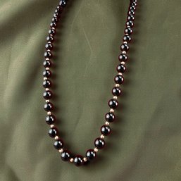 14kt Gold Bead And Black Pearl Necklace