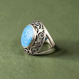 Sterling Silver And Denim Lapis Lazuli Cabochon Ring