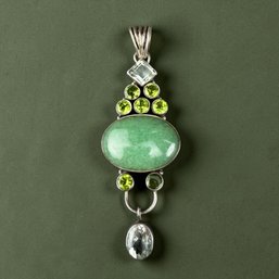 Dynamic Peridot Prehnite And Sterling Silver Pendant Necklace