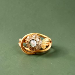 Antique Art Nouveau 12k Gold Diamond And Mother Of Pearl Ring