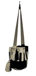 Handmade Wayuu Colombian Crochet Cotton Bag In Black And Off White
