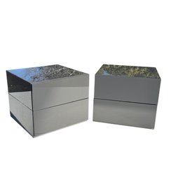 Ben Sen Modern Two Drawer Grey Lacquered Side Tables