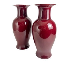 Pair Of Chinese Ox Blood Or Sang-De-Boeuf Glazed Vases