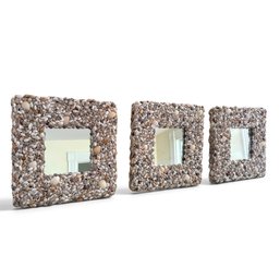 TRIO OF SHELL COLLAGE COVERED MIRRORS
