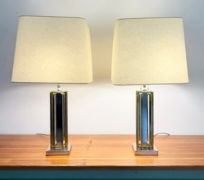 Willy Daro Brass And Chrome Table Lamps With Rectangular Shades