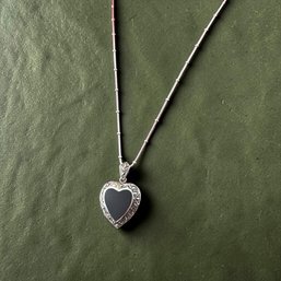 Sterling Onyx And Marcasite Locket Necklace