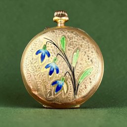 Victorian 12k Gold And Enamel Ladies Pocket Watch
