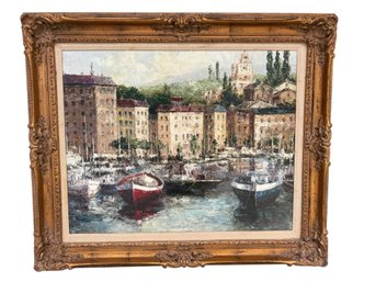 Von Matino, Harbor View, Framed Oil On Canvas