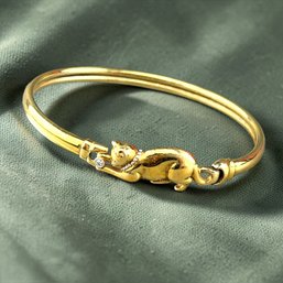 Cartier Style Sterling Silver And Diamond Cat And Ball Bracelet