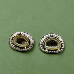 Sterling Silver Pave Diamond And Geode Earrings
