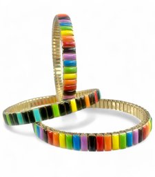 Gold Filled And Rainbow Enamel Bracelets