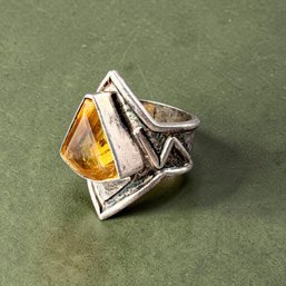 Dynamic Triangluar Sterling Silver And Citrine Ring