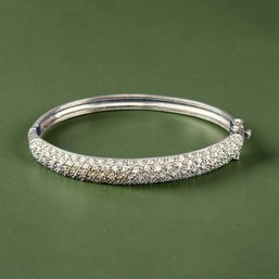 Princess Cut Clear Stone And Sterling Silver Hinged Bangle Bracelet