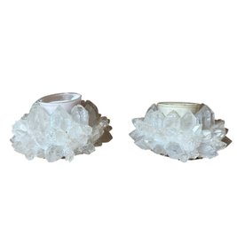 Pair Of Crystal Geode Candle Or Tea Light Holders