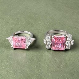 (2) Sterling Silver And Emerald Cut Pink Zirconia Rings