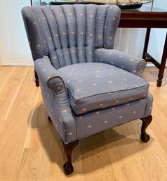 Ball And Claw Foot Arm Chair With Blue And Rooster Upholstery