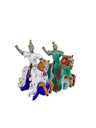 Vintage Ugo Zaccagnini Porcelain Figurines Of Knights On Jousting Horses.