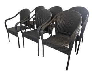 6 Frontgate Cafe Dark Brown All Weather Dining Chairs