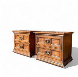 Drexel Solid Walnut Wood Two Drawer Nightstands