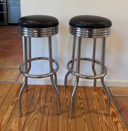 Pair Of Retro Style Chrome Swivel Stools