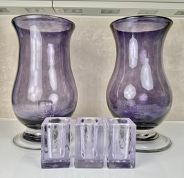14' Tall Biot Style Amethyst Glass Hurricanes And Tea Lights