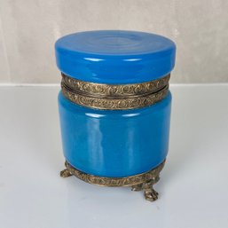 Antique French Blue Opaline Casket Or Vanity Box With Ormolu Trim
