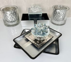 Vanity Top Accessories With Mercury Glass, Crystal And Silver Accents
