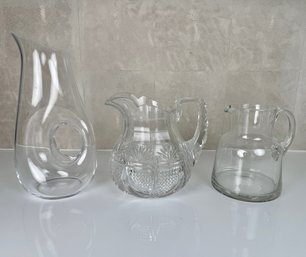 Three Pitchers In Glass And Cut Crystal