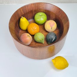 Vintage And Antique Stone Fruit Collection In Large Wood Bowl