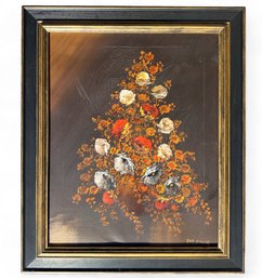 Framed Original Painting Oil On Cavas, Impressionist Still Life Of Flowers, Signed