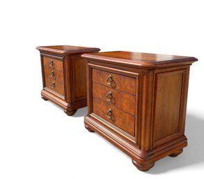 Pair, Thomasville Solid Burlwood 3 Drawer Bedroom Chest Or Night Tables