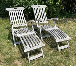 Teak Outdoor Lounge Chairs With Navy Blue Cushions