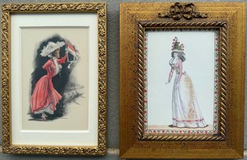 Framed Etchings Of Women In Victorian Dress