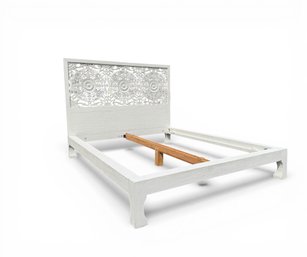 ANTHROPOLOGIE QUEEN-SIZED WHITE CARVED WOODEN BED