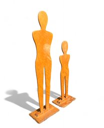 Two Pine Mannequins, Lady And Child