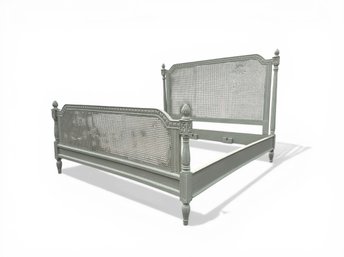 KING-SIZE LOUIS XVI CANE-BACKED BED In SAGE GREEN FINISH