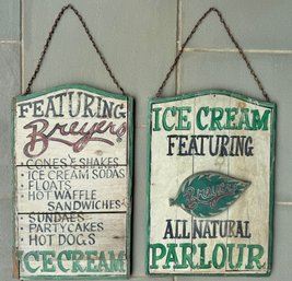 Vtg Or Antique Double Sided Wood Ice Cream Shop Signs
