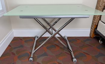 Frosted Glass And Chrome X Base Table Or Desk