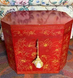 Chinese Red And Black Lacquer Box With Key