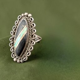 Navajo Sterling Silver Turquoise And Onyx Ring