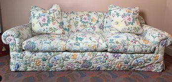 Three Cushion Rolled Arm Sofa In Chinoiserie Style Upholstery