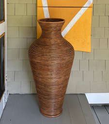 3 Foot Vintage Italian Pencil Reed Rattan Floor Vase