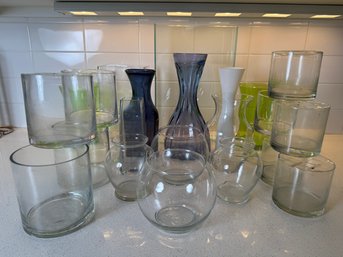 Selection Of Vases And Glass Pebbles For Floral Arranging