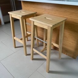 Pair, Ikea Bosse, Solid Wood Kitchen Stools
