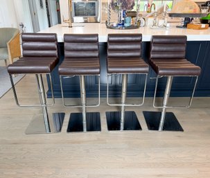 JENSEN LEWIS LEATHER AND CHROME ADJUSTABLE SWIVEL BAR STOOLS