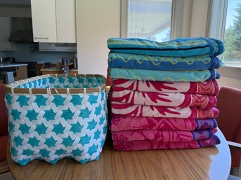 Beach Towels And Plastic Woven Basket