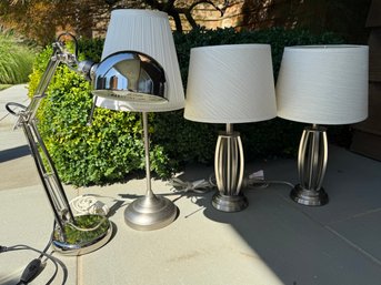 Selection Of Brushed Nickel, Chrome And Steel Table Lamps